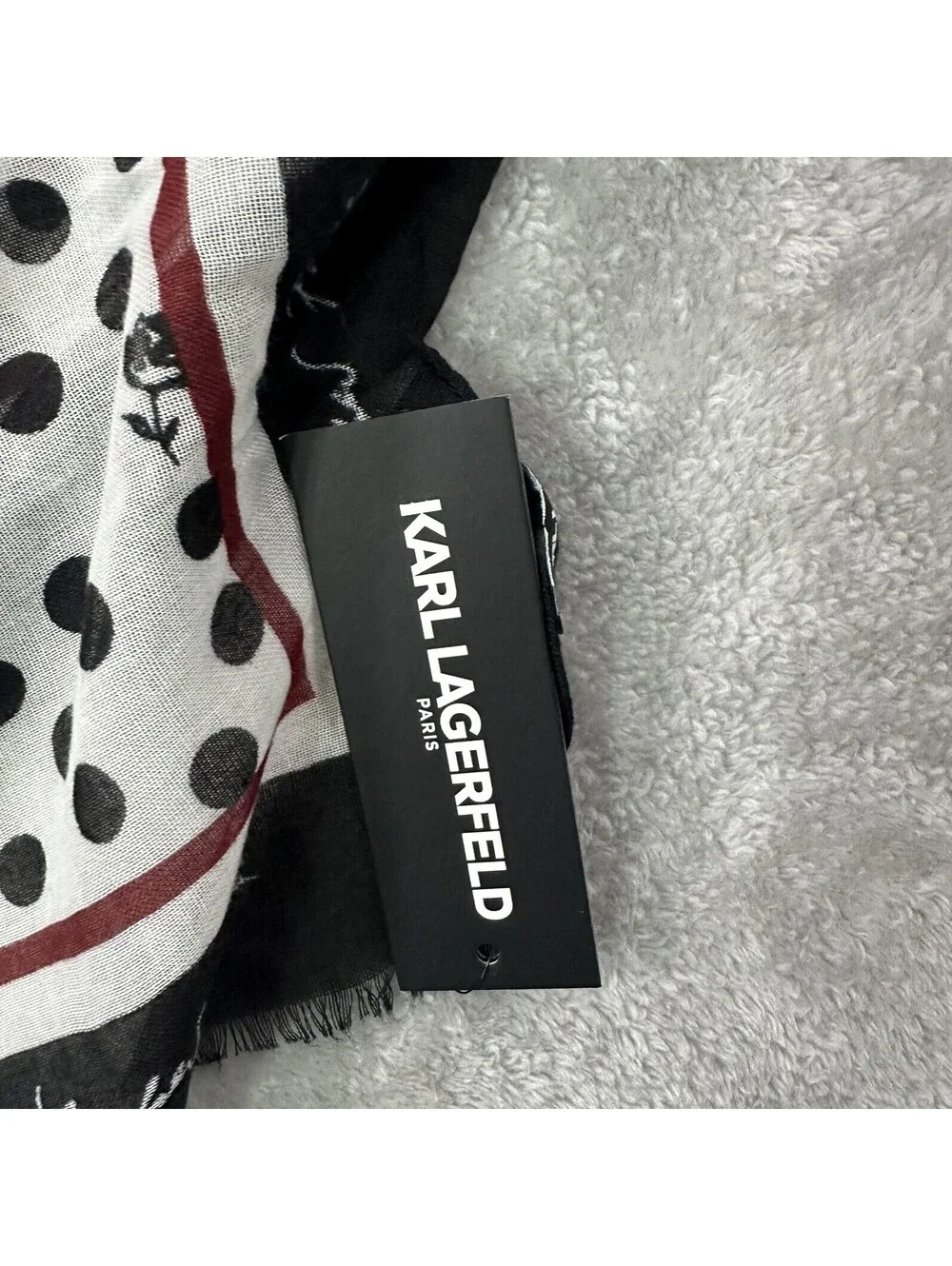 NWT Karl Lagerfeld Paris Lightweight Chiffon Scarf Polka Dot Black White